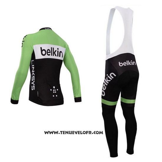 2014 Maillot Ciclismo Belkin Vert et Noir Manches Longues et Cuissard